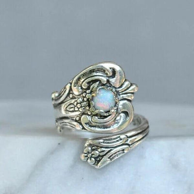 Norma | Adjustable white opal spoon ring