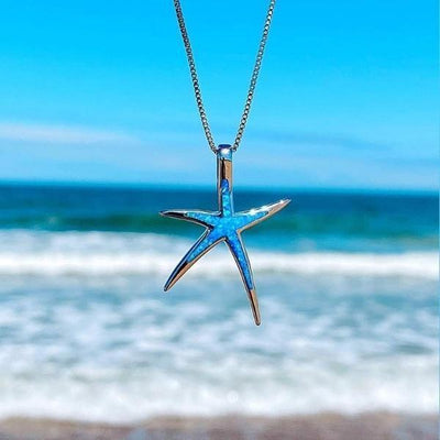 Irene | Silver and blue opal starfish necklace