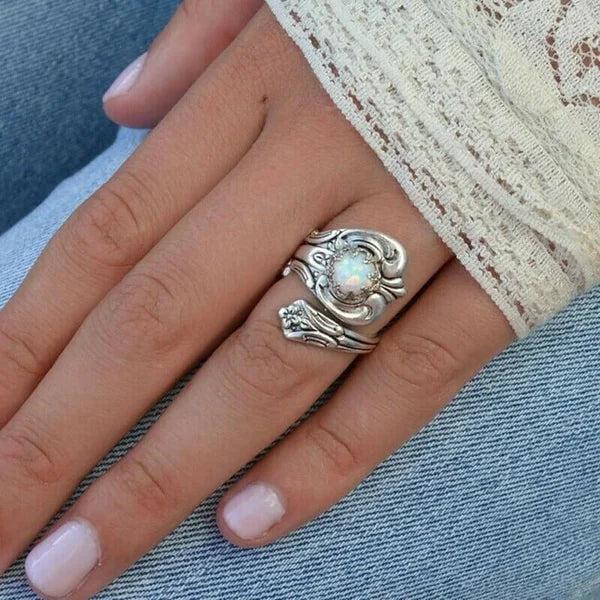 Norma | Adjustable white opal spoon ring
