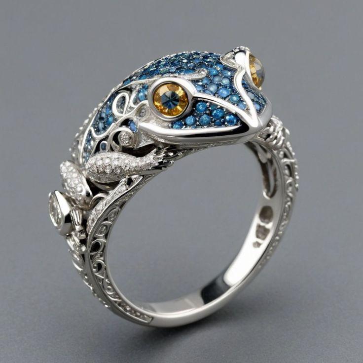 Alba | Vintage bright blue frog ring in sterling silver