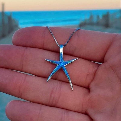 Irene | Silver and blue opal starfish necklace