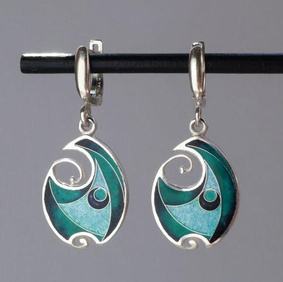 Xenia | Vintage silver earrings with blue enamel