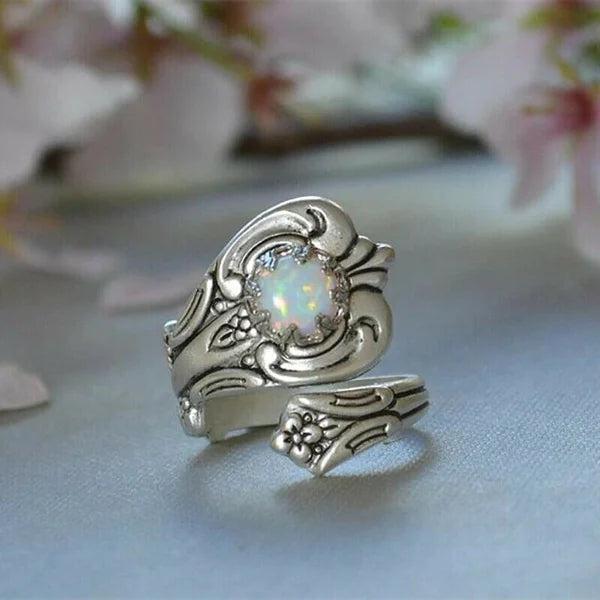 Norma | Adjustable white opal spoon ring