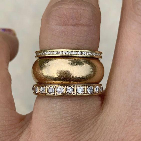 Antonella | Dicker gold ring set with vintage zircons