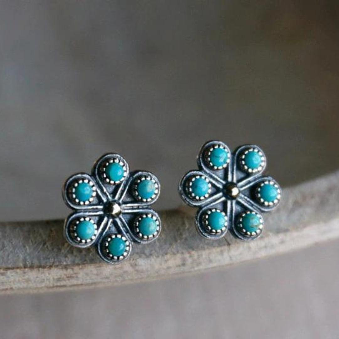 Julia | Bohemian blue opal flower earrings in sterling silver