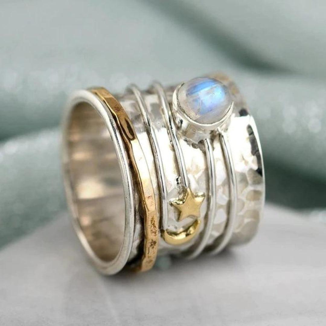 Isabel | Moonstone Spinner Ring with Star and Moon