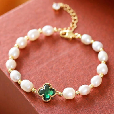 Barbara | Emerald Clover Leaf Bead Bracelet