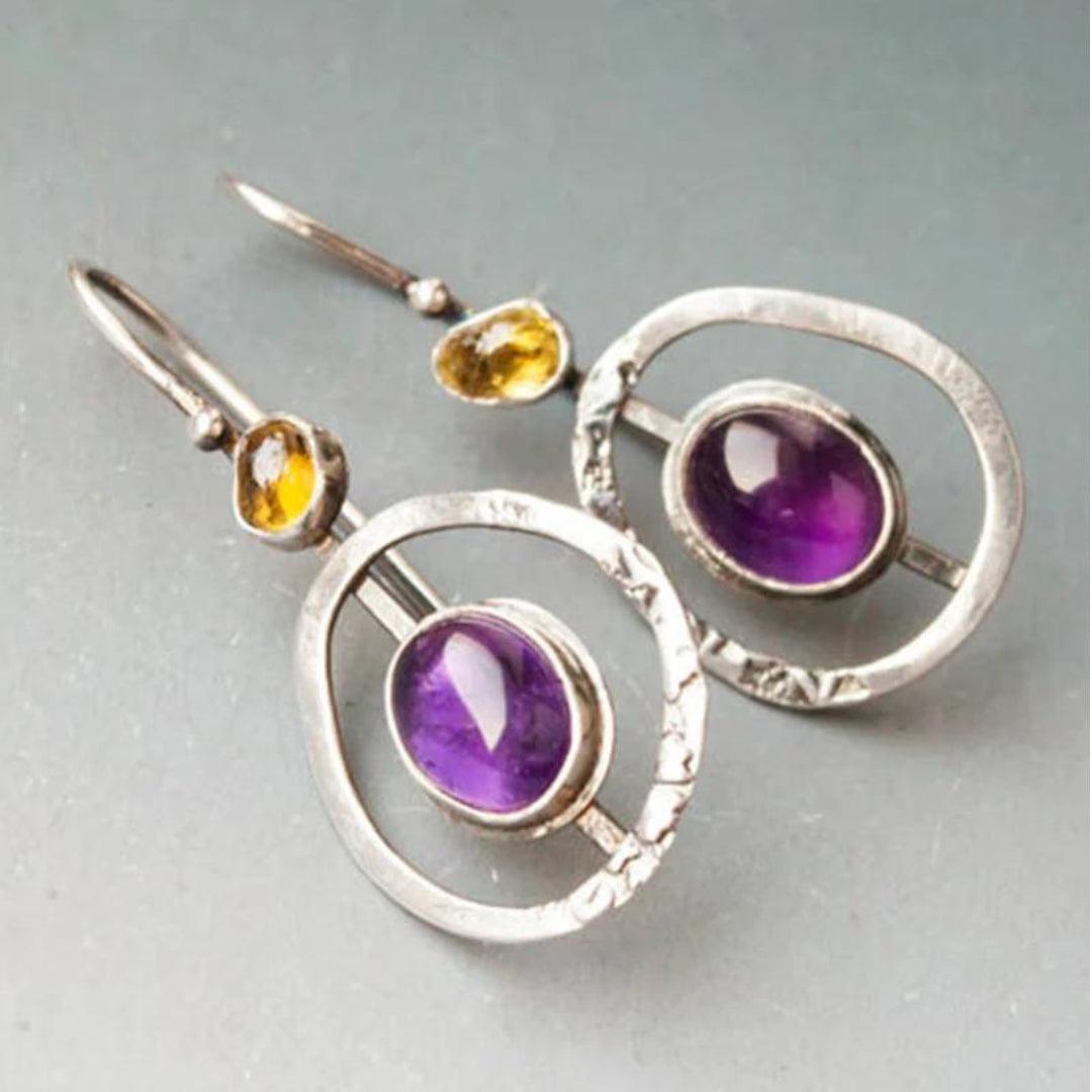 Trinidad | Round bohemian earrings with amethyst in silver