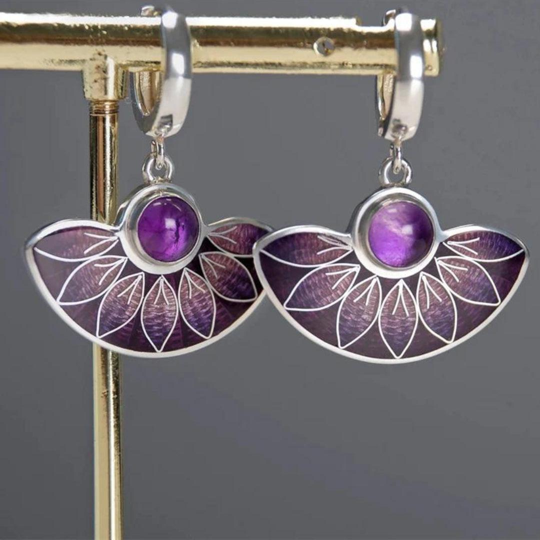 Natividad | Violet bohemian mandala earrings in silver