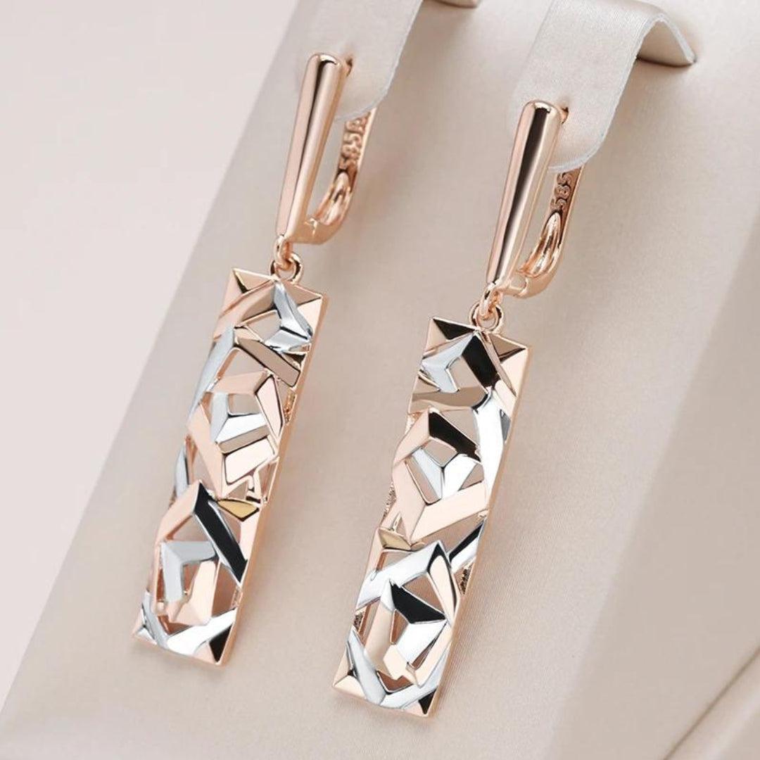 Silvia | Elegant Rectangular Gold and Silver Earrings