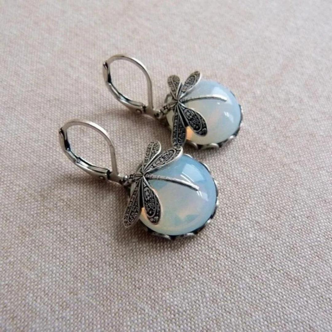 Denisse | Dragonfly earrings with white crystal in 925 sterling silver
