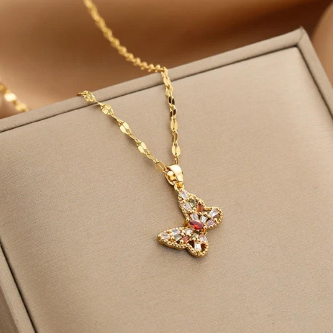 Emilia | Crystal butterfly necklace in gold