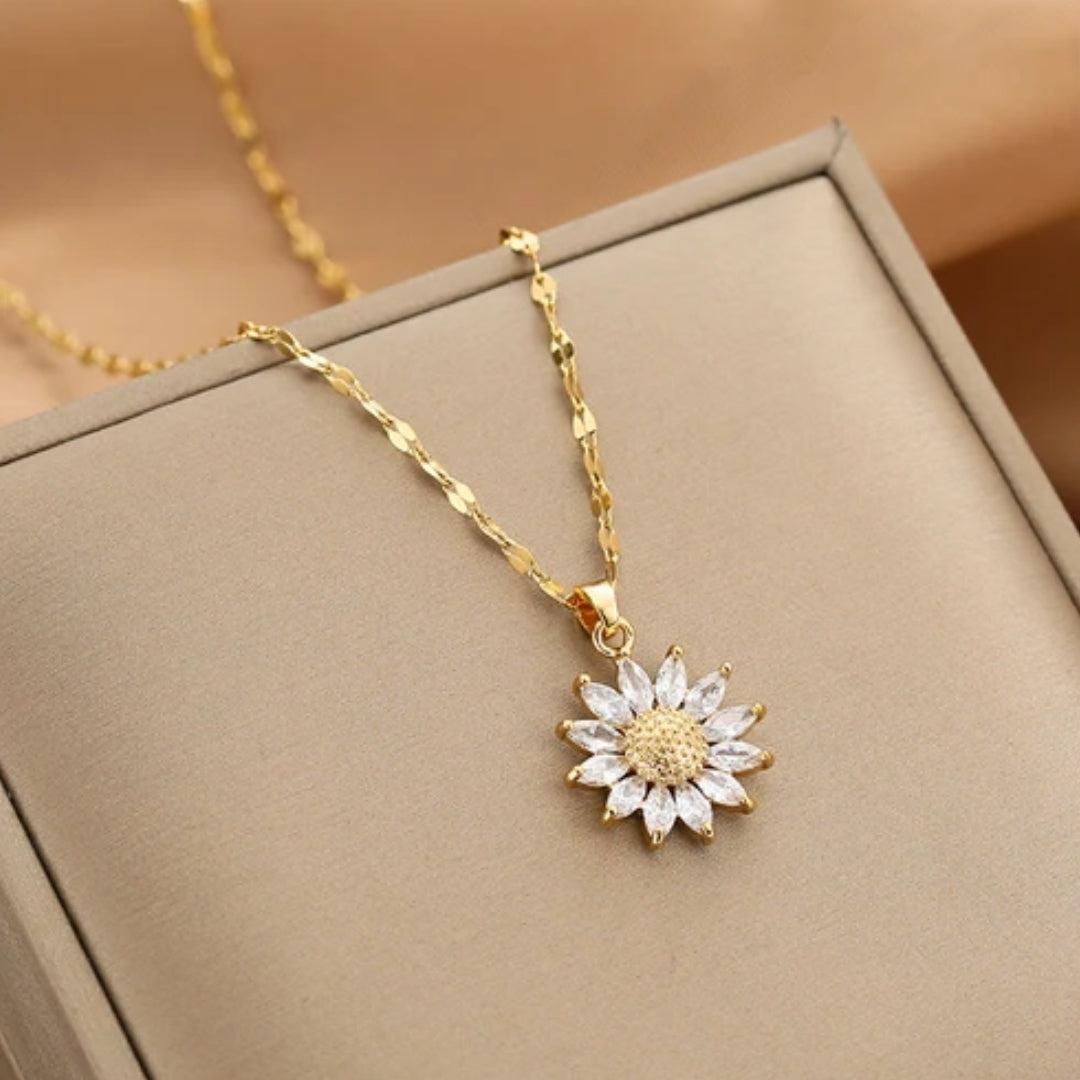 Ingrid | Crystal sunflower necklace in gold
