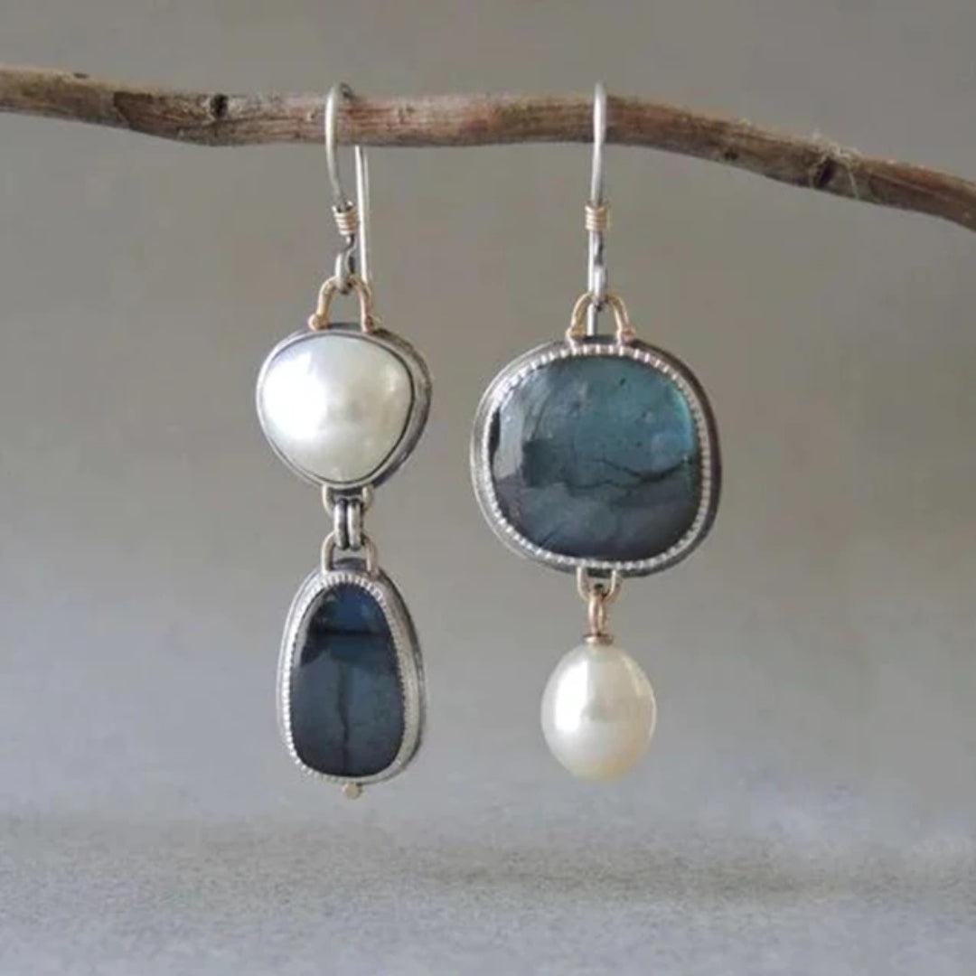 Eugenia | Vintage blue natural stone earrings with pearl