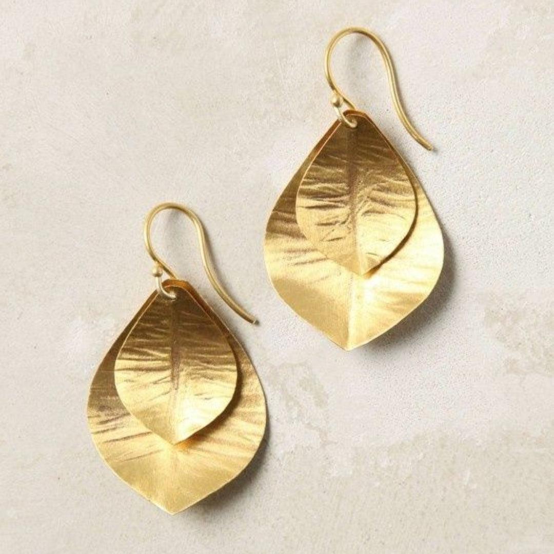Brigida | Vintage double gold leaf earrings
