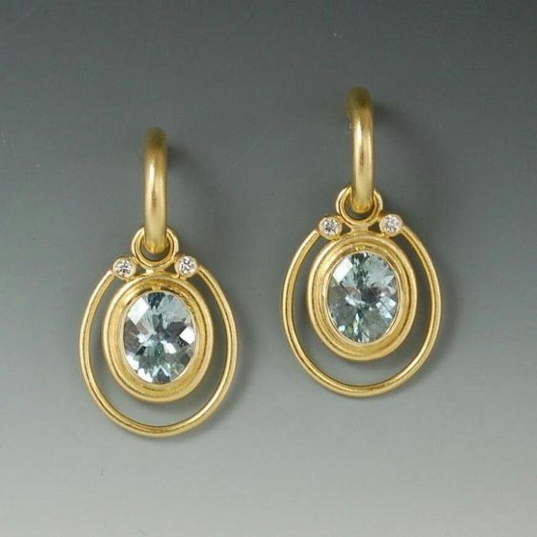 Micaela | Vintage gold-plated earrings with blue crystal inlays.