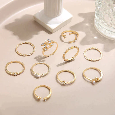 Ana | Pack of 10 silver and gold plated bohemian rings