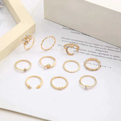 Ana | Pack of 10 silver and gold plated bohemian rings