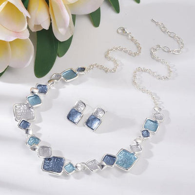 Cristina | Geometric blue enamel round necklaces