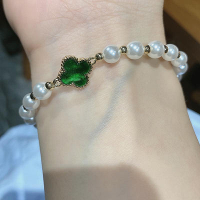 Barbara | Emerald Clover Leaf Bead Bracelet