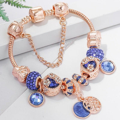 Elisa | Bracelet in pink silver and blue crystal