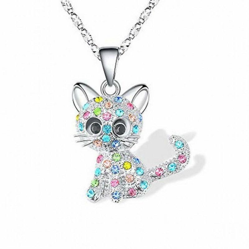 Zulema | Silver and colored zircon kitten necklace