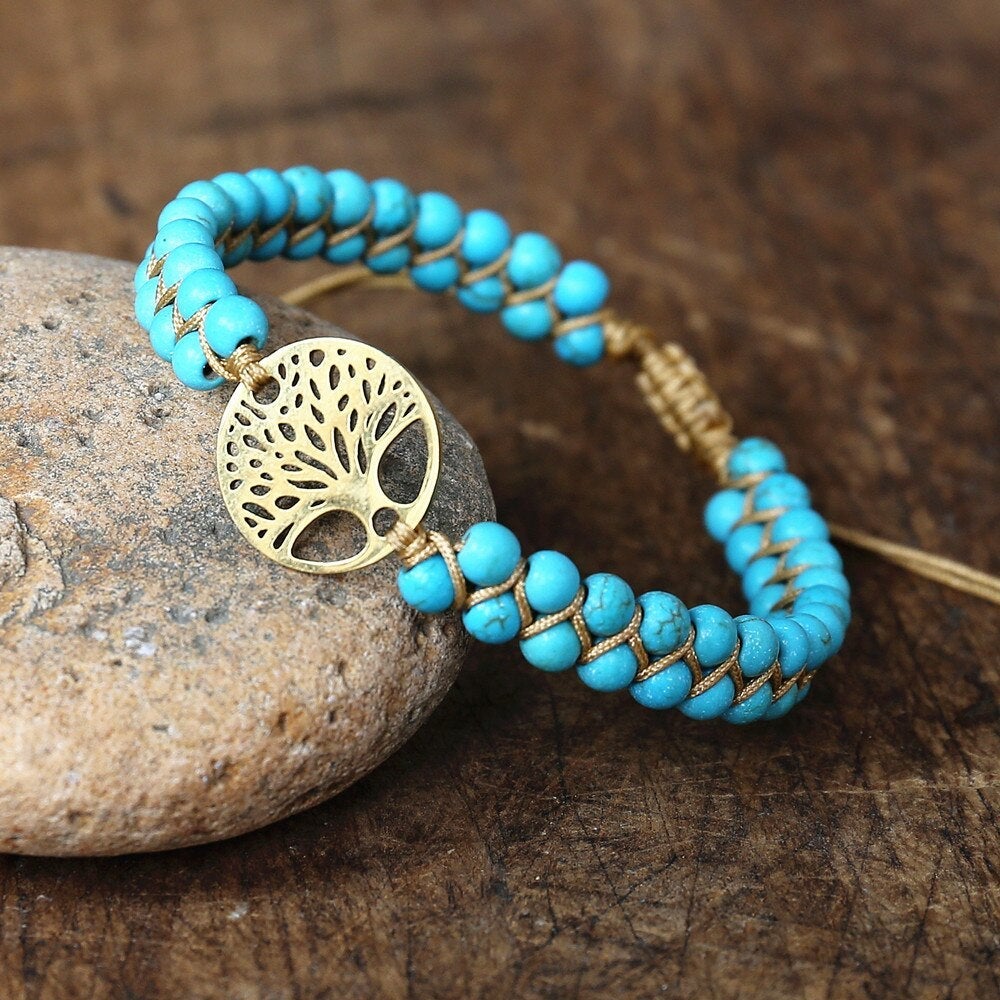 Frida | Handmade Turquoise Stone Tree of Life Bracelet