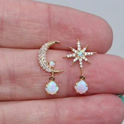 Flor | Moon and Star Earrings in Gold and Opal
