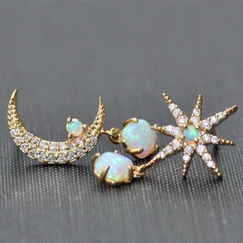 Flor | Moon and Star Earrings in Gold and Opal