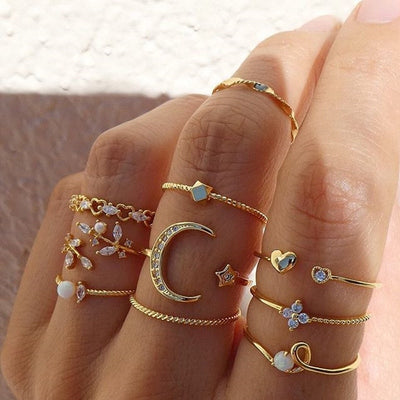 Ana | Pack of 10 silver and gold plated bohemian rings