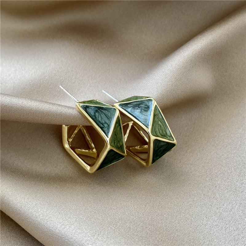 Norma | Green enamel earrings in gold