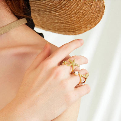 Adriana | Adjustable starfish ring in silver and gold