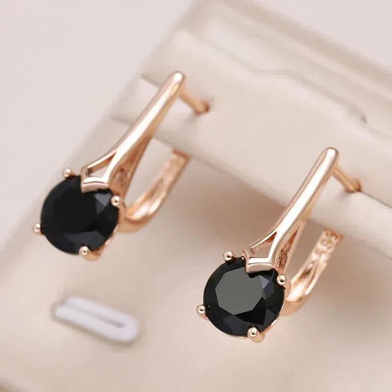 Edith | Elegant Black Crystal Earrings in Gold