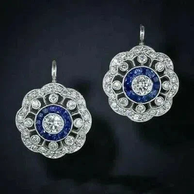 Olga | Vintage mandala earrings with blue zirconia