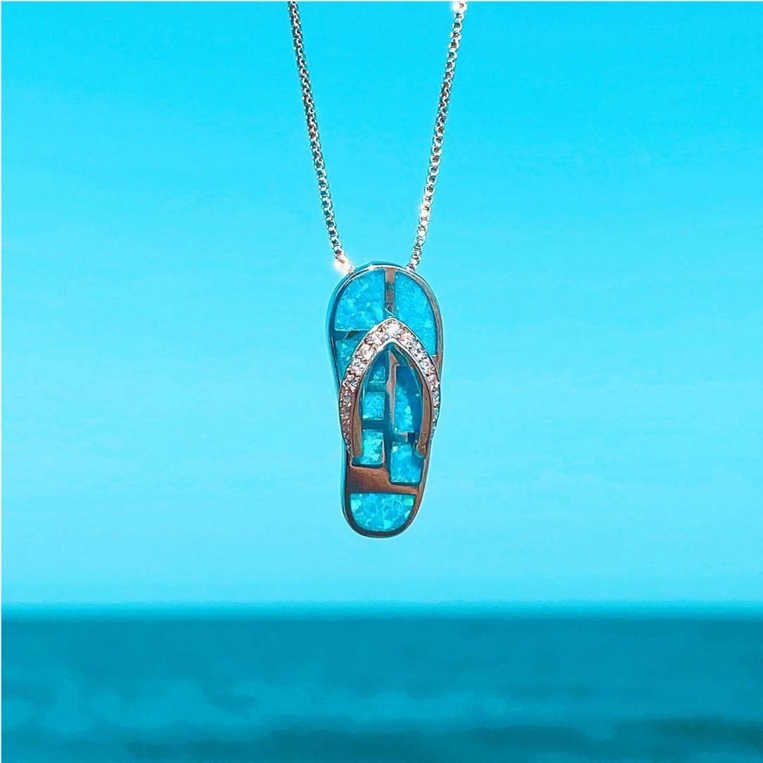 Clara | Opal and Silver Flip Flop Necklace