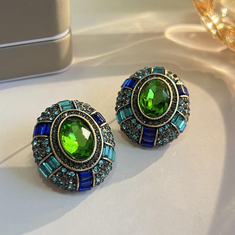Katherine | Vintage earrings with green crystal and blue zirconia