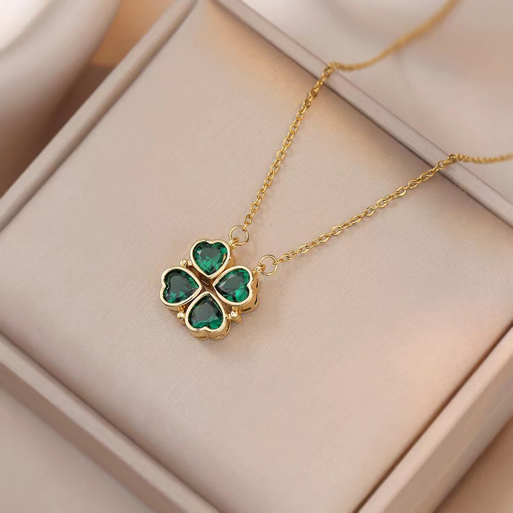 Marta | Radiant Clover Necklace with Vibrant Green Gems