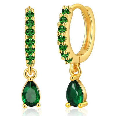 Penélope | Zirconia earrings with emerald in gold