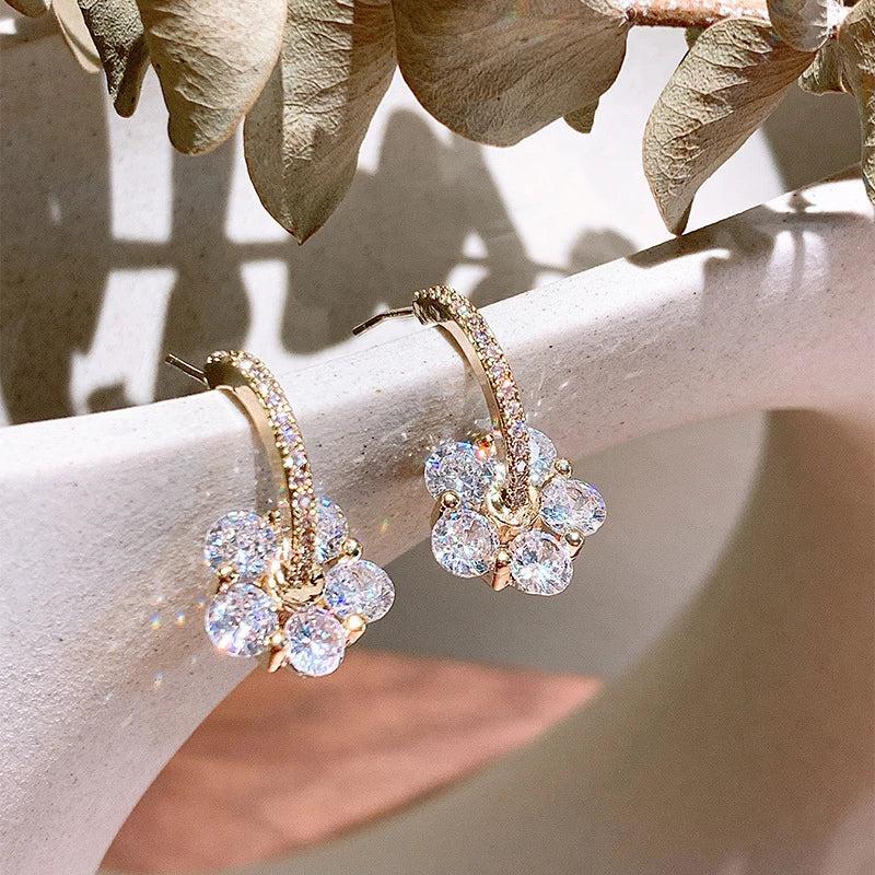 Esther | Gold crystal flower earrings