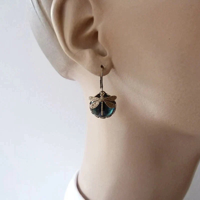 Dolores | Spherical dragonfly earrings in antique gold