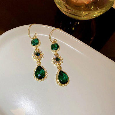 Octavia | Luxury vintage green crystal earrings