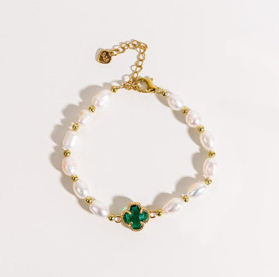 Barbara | Emerald Clover Leaf Bead Bracelet
