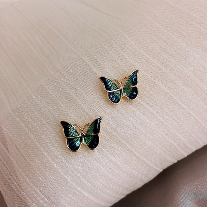 Rubí | Hand-painted gold butterfly earrings