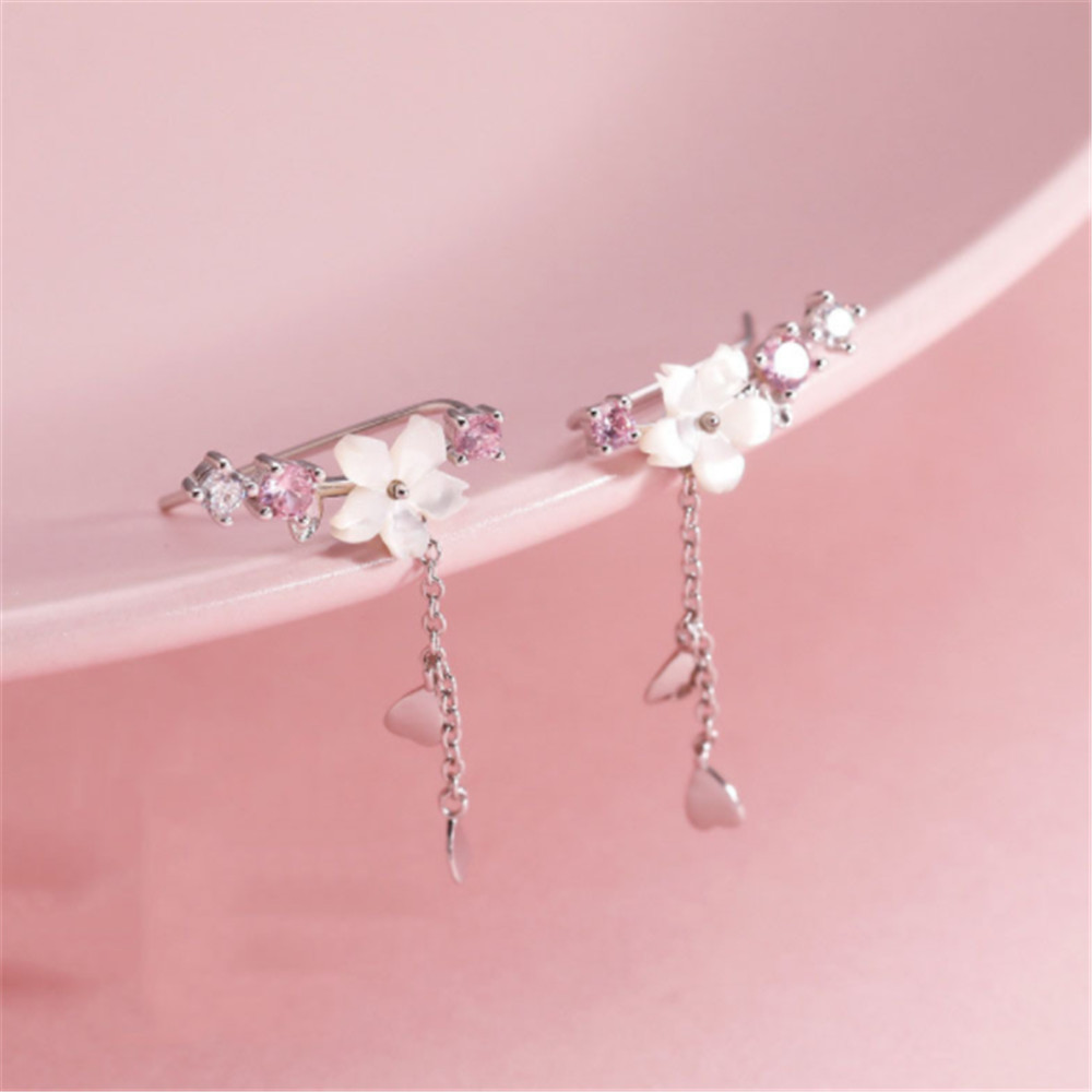Claudia | Floral earrings with pink stones in silver