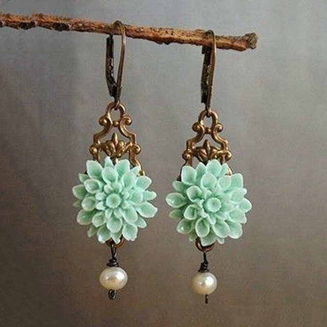 Paty | Bohemian earrings with turquoise flower and pearl