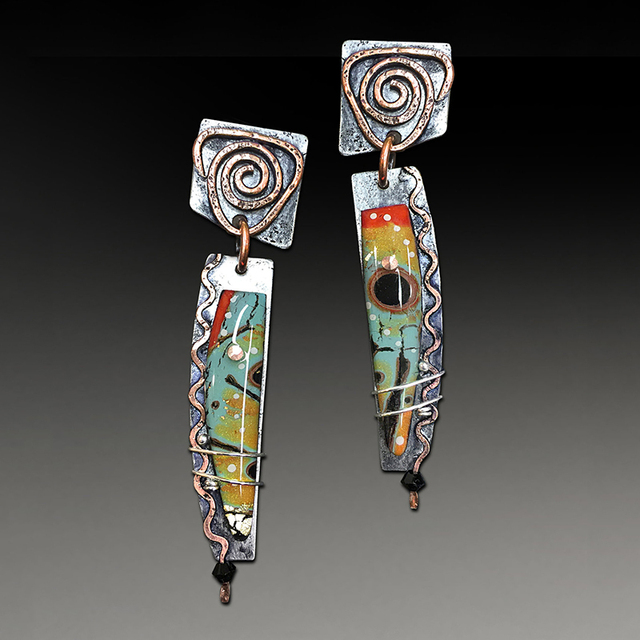 Brenda | Ethnic silver earrings with multicolored enamel