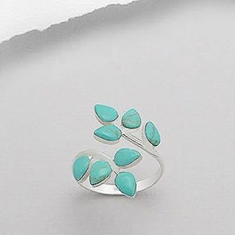 Vanessa | Adjustable ring with turquoise leaves