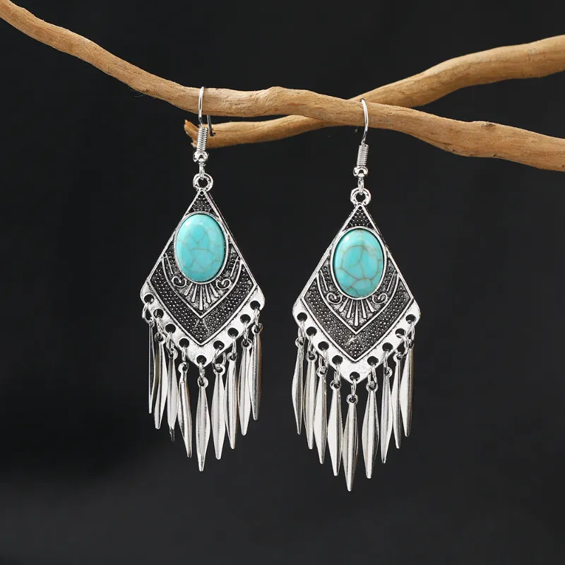 Magaly | Vintage turquoise tassel earrings