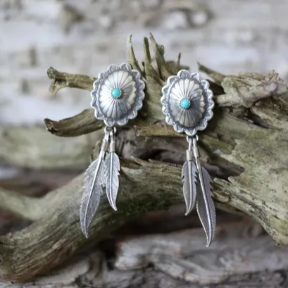 Isis | Vintage feather and turquoise earrings