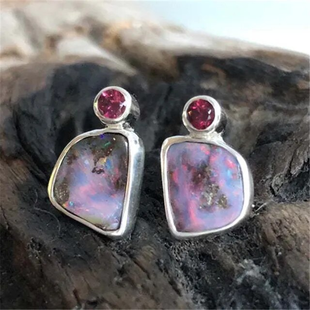 Adelaida | Vintage lilac earrings with red zircons